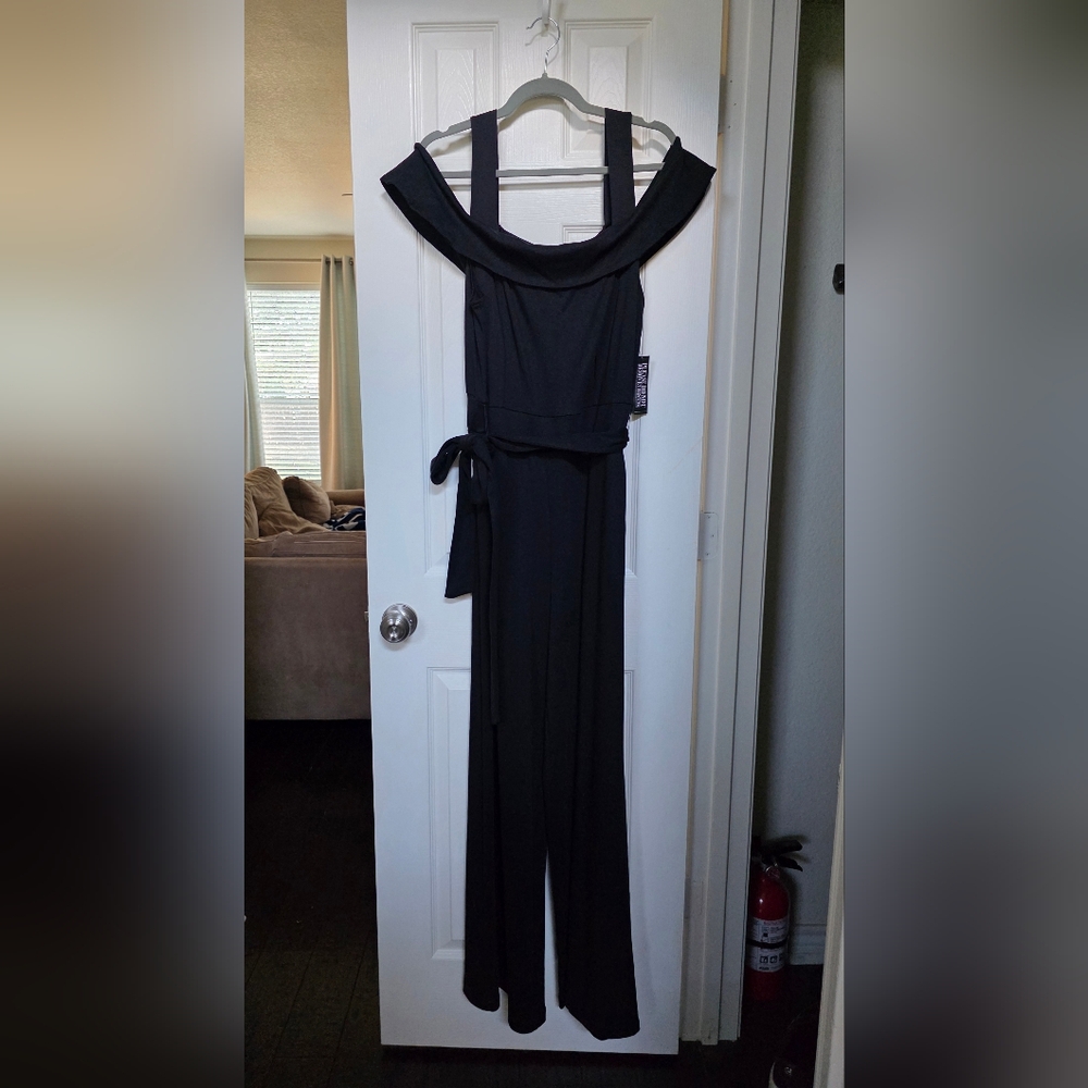New York & Company Off-Shoulder Black Jumpsuit